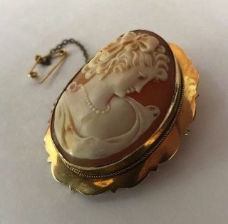 Vintage Hallmarked 9ct 9k Gold Pretty Lady Shell Cameo Brooch Pin Nicely Carved 4