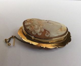Vintage Hallmarked 9ct 9k Gold Pretty Lady Shell Cameo Brooch Pin Nicely Carved 6