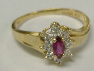 Vintage Solid 14 K Gold Natural Ruby And Diamonds Ring Size 8.  75