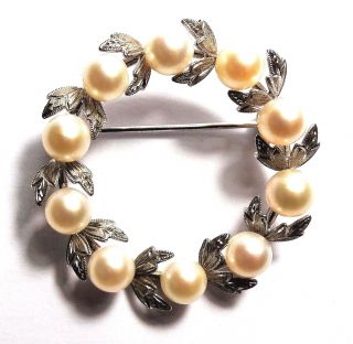 Authentic Vintage Stamped Mikimoto Pearl Wreath Brooch