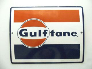 Vintage Porcelain Sign Gulf Oil Gasoline Gulftane Gas Pump Globe 1970s Station