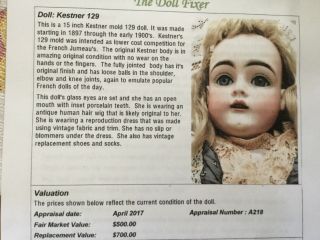 14 " Kestner? 129 Antique German Bisque Character Doll Jointed Body Sleep Eyes