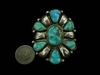 Antique Navajo Bracelet - Large Sterling Silver Turquoise Cluster