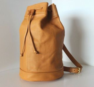 Rare Vintage Coach Tan Large Drawstring Sling Backpack Bag Purse Usa