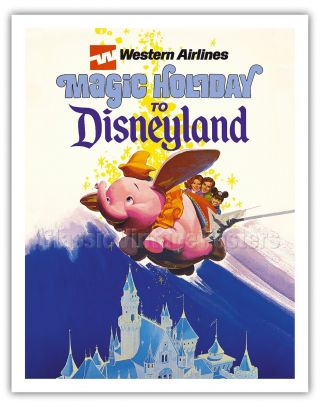 Disneyland Magic Holiday Dumbo - Western Airlines Travel Poster Print Giclée
