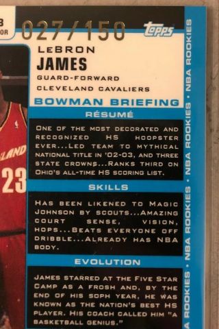 2003 - 04 Bowman Chrome XFractor 123 LeBron James Cavaliers RC 27/150 Rookie RARE 4
