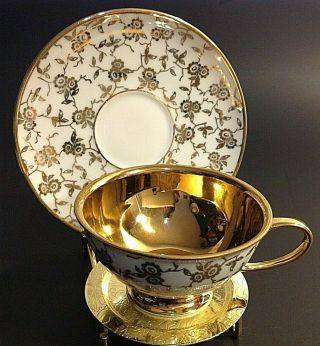 Bavaria Cup And Saucer Gold Demitasse Gold Floral Accents And Trim On White