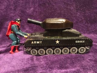 Vintage 1958 Marx Linemar Superman Battery Operated Tank Complete W/box Bottom