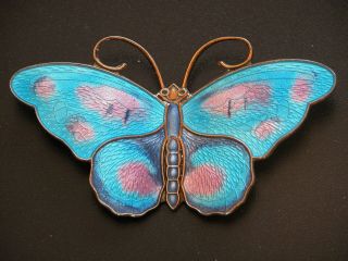 Vintage Sterling Silver And Enamel Butterfly Brooch - David Andersen,  Norway