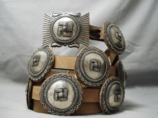 Very Rare Vintage Navajo Whirling Logs Sterling Silver Concho Belt Old