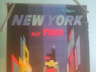 Rare 1950s Vintage Travel Poster TWA York Time Square Aitport Plane 2
