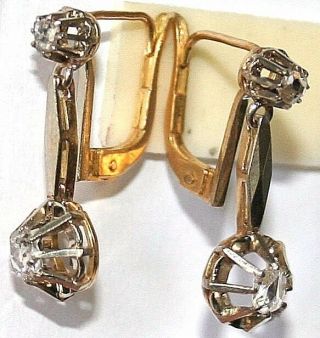 ANTIQUE VICTORIAN FRENCH BI COLOR 18k GOLD ROSE DIAMOND 2 STONE DANGLE EARRINGS 2