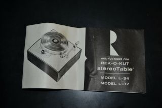 Vintage Mid Century 1956 Rek - O - Kut Rondine Jr L34 Turntable with Box 10