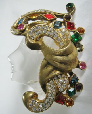 Spectacular Vintage Sterling Jelly Belly Glamor Girl Face Head Figure Pin Brooch