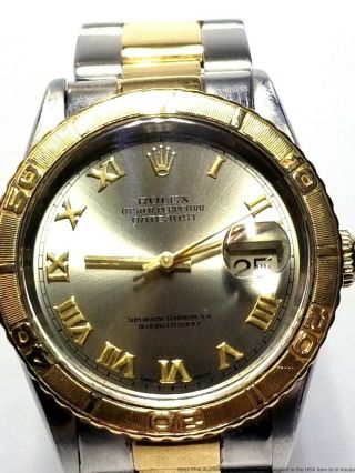Vintage 16263 Rolex Datejust 18k Gold SS Mens Quickset Roman Gray Dial Watch 2