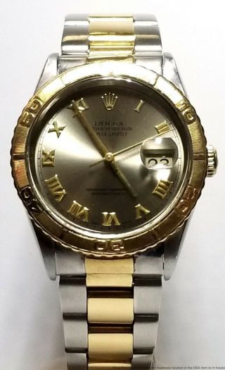 Vintage 16263 Rolex Datejust 18k Gold SS Mens Quickset Roman Gray Dial Watch 8