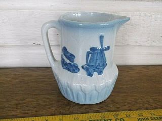 Antique Stoneware Pitcher Salt Glaze Windmill Blue & White