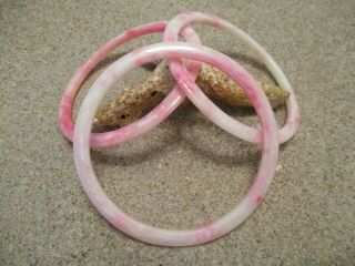 Trio 1/8 " Vintage Bakelite Bracelets Semi Translucent Pink/white/pearl Colors