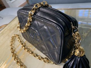 Chanel Vintage Black Quilted Lambskin Leather Camera Bag Gold Chain & Gold Charm 2