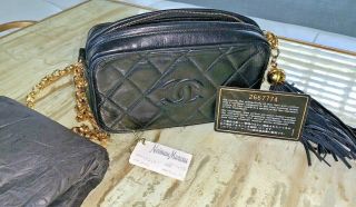 Chanel Vintage Black Quilted Lambskin Leather Camera Bag Gold Chain & Gold Charm 3