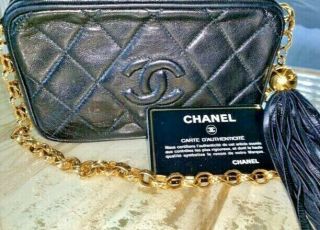 Chanel Vintage Black Quilted Lambskin Leather Camera Bag Gold Chain & Gold Charm 8