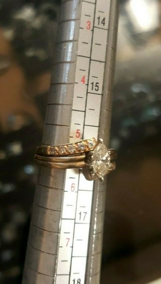 14K Yellow Gold Sz 5.  5 Vintage Wedding Set.  5 ct Marquise Diamond & Accents 4.  8g 11