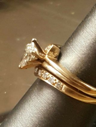 14K Yellow Gold Sz 5.  5 Vintage Wedding Set.  5 ct Marquise Diamond & Accents 4.  8g 4