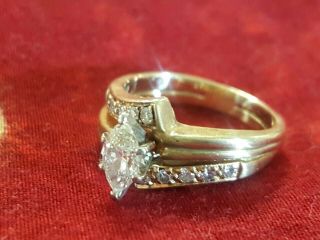 14K Yellow Gold Sz 5.  5 Vintage Wedding Set.  5 ct Marquise Diamond & Accents 4.  8g 7