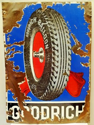 Vintage Goodrich Tire Balloon Old Porcelain Enamel Sign Auto Collectibles Rare