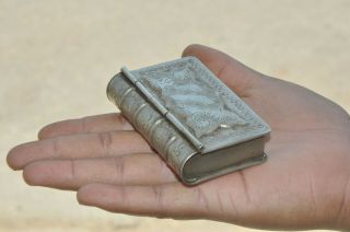2 Pc Old White Metal Embossed/Engraved Book Shape Betel Nut Box 3