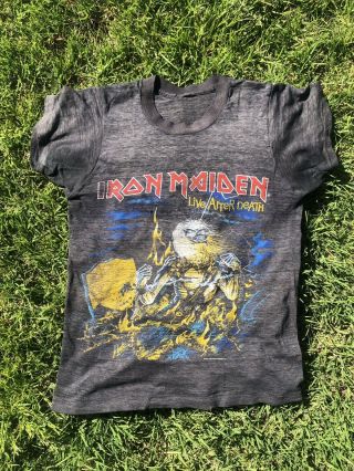 Iron Maiden Vintage T Shirt 1985 Live After Death Tour Concert Thrashed Eddie