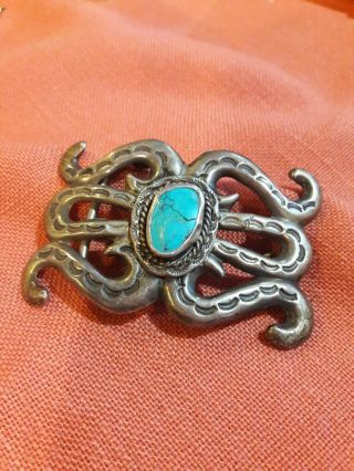 Vintage Native American Hand Made Sterling Silver Western Belt Buckle