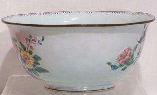Chinese ROC Famille Rose Enamel Bowl with Birds,  Flowers,  Cricket,  Bats,  & Peach 2