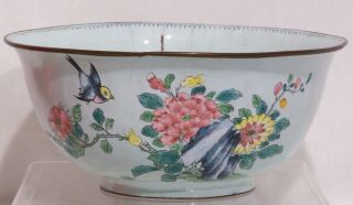 Chinese ROC Famille Rose Enamel Bowl with Birds,  Flowers,  Cricket,  Bats,  & Peach 5