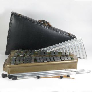 Vtg Glockenspiel Xylophone Bells With Case Parts