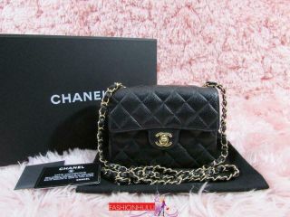 Rare 2005 Vintage Chanel Black Caviar Classic Square Mini Flap Bag Gold Hw