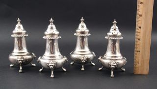 Set Of 4 Early 20thc Gorham Sterling Silver,  Lion Head Salt And Pepper Shakers
