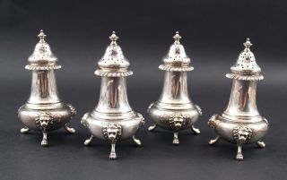 Set of 4 Early 20thC GORHAM Sterling Silver,  Lion Head Salt and Pepper Shakers 2