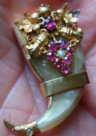 Antique Victorian HIGH CARAT Gold Mounted Tigers Claw Brooch Pin with Rubies 2