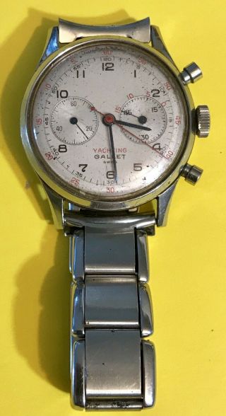 Extremely Rare Stainless Steel Gallet Multichron Yachting Wrist Watch C.  1954