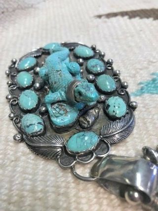 VINTAGE/OLD PAWN STERLING & TURQUOISE,  RARE GECKO NECKLACE BY HILDI KLEIN 10