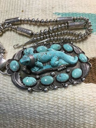 VINTAGE/OLD PAWN STERLING & TURQUOISE,  RARE GECKO NECKLACE BY HILDI KLEIN 11