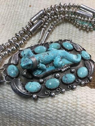 Vintage/old Pawn Sterling & Turquoise,  Rare Gecko Necklace By Hildi Klein