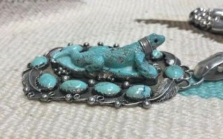 VINTAGE/OLD PAWN STERLING & TURQUOISE,  RARE GECKO NECKLACE BY HILDI KLEIN 2