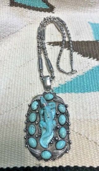 VINTAGE/OLD PAWN STERLING & TURQUOISE,  RARE GECKO NECKLACE BY HILDI KLEIN 4