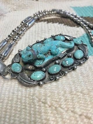 VINTAGE/OLD PAWN STERLING & TURQUOISE,  RARE GECKO NECKLACE BY HILDI KLEIN 6