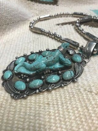 VINTAGE/OLD PAWN STERLING & TURQUOISE,  RARE GECKO NECKLACE BY HILDI KLEIN 7