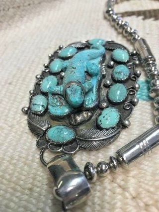 VINTAGE/OLD PAWN STERLING & TURQUOISE,  RARE GECKO NECKLACE BY HILDI KLEIN 8