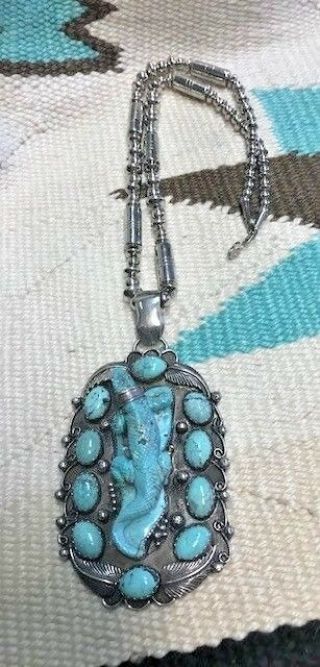 VINTAGE/OLD PAWN STERLING & TURQUOISE,  RARE GECKO NECKLACE BY HILDI KLEIN 9