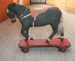 Antique Rare and Wooden Mini Horse Made in Mexico 1940s. 3